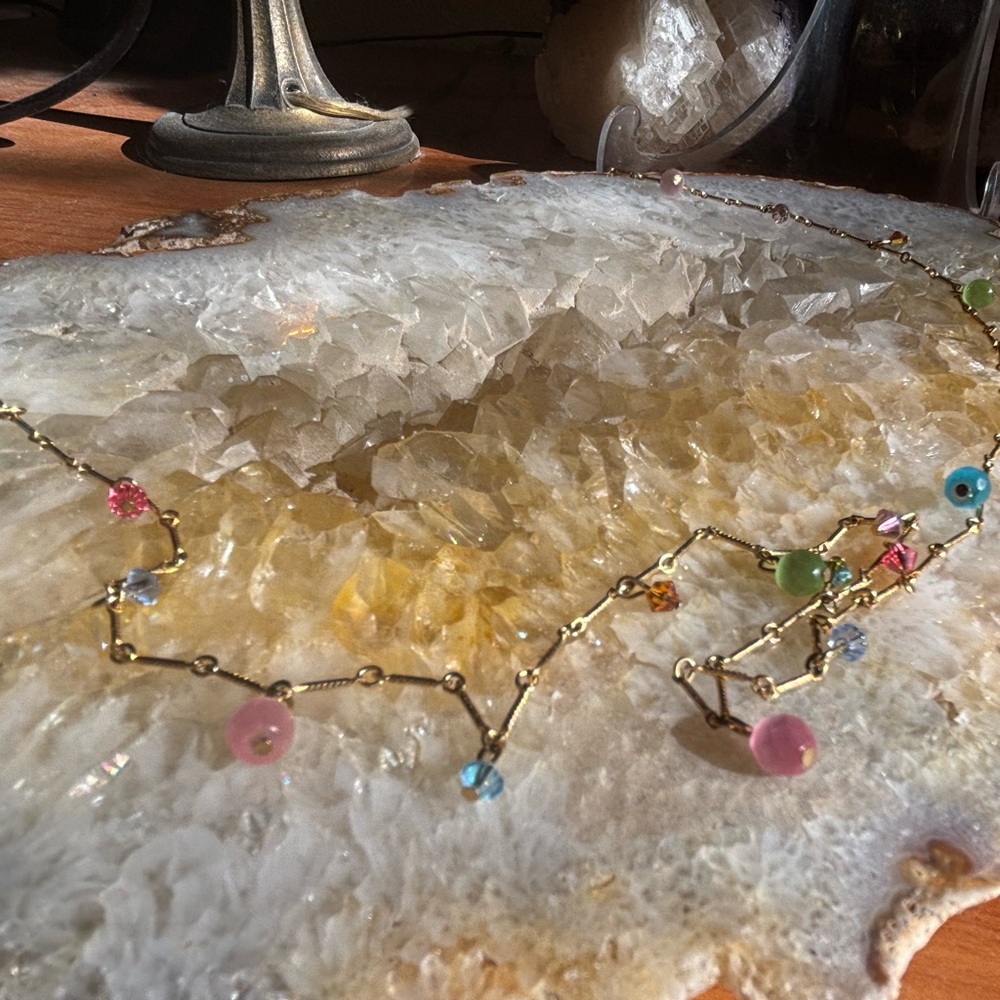 Beautiful Multi Crystal Danglenecklace Gold Plate… - image 5